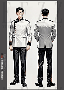 星級酒店賓館泊車員男工裝制服套裝手繪圖
