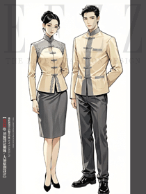 酒店前臺(tái)會(huì)務(wù)接待工裝手繪設(shè)計(jì)圖男女款