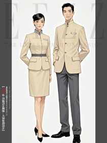 星級酒店米色新款前臺收銀服務(wù)員立領(lǐng)工作服