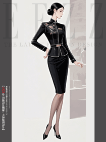 高端酒店前臺(tái)案場文員黑色立領(lǐng)刺繡工作服