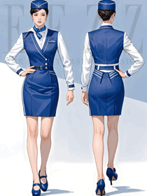 藍(lán)白色春夏款空姐制服手繪效果圖
