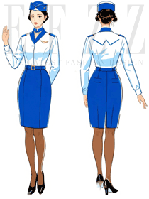 白藍(lán)色系航空空姐制服手繪效果圖