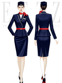 航空乘售樓部處員工藍(lán)色春秋款工作服手繪圖