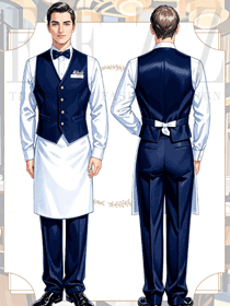 酒吧西餐廳工衣長(zhǎng)袖襯衫馬甲套裝手繪圖