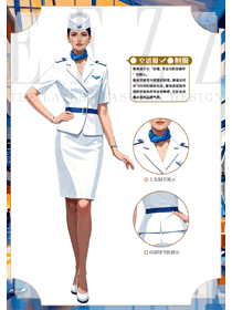 白色短袖套裝款空姐地勤制服手繪圖