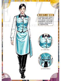 小翻領(lǐng)馬夾餐飲服務(wù)員白襯衫制服定制手繪