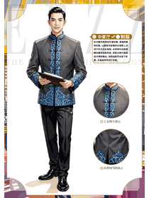 酒店中餐廳立領(lǐng)灰色提花刺繡套裝工裝設(shè)計圖