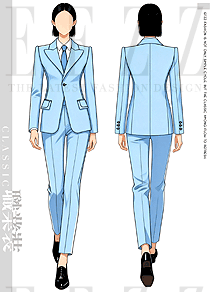 「冰藍(lán)商務(wù)」原創(chuàng)手繪側(cè)縫明線(xiàn)九分褲職業(yè)套裝